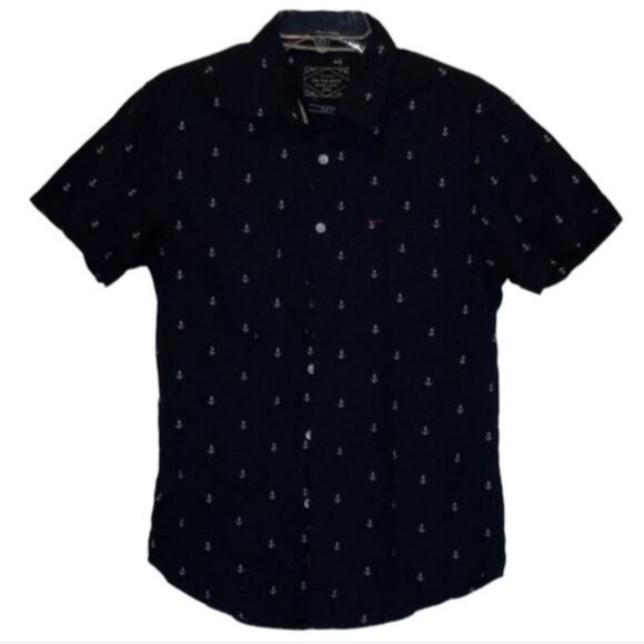 Anchor Shirt Botton Up Down Navy Short Sleeve On the Road Men's Size Small MAN'S - Picture 2 of 11